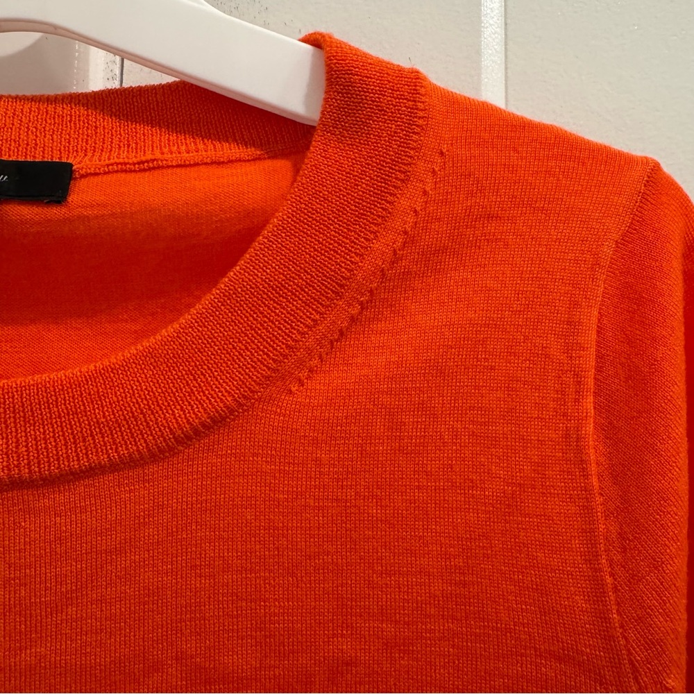 J. Crew Womens Merino Wool Cotton Blend Sweater Crew Neck Sz M Orange 3/4 Sleeve - Picture 5 of 9